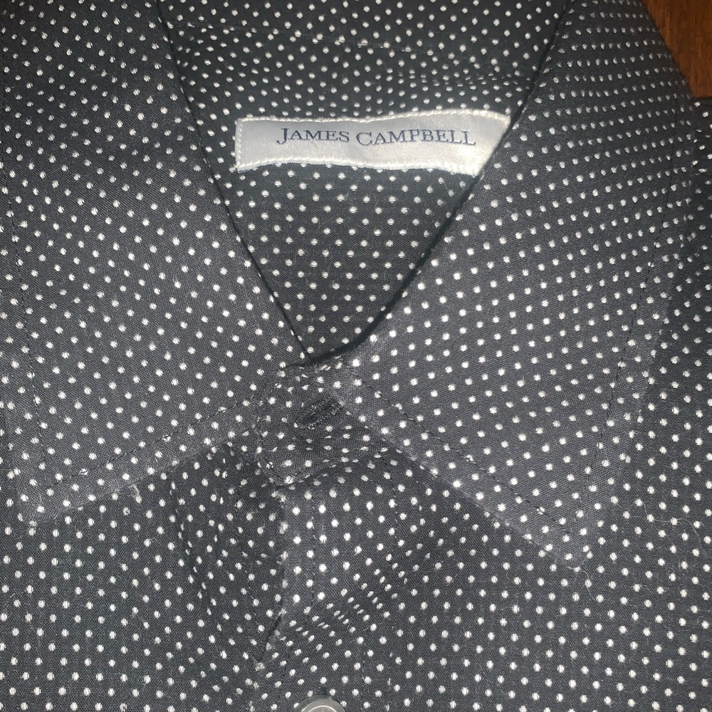 Short sleeve button down black & white polka dots